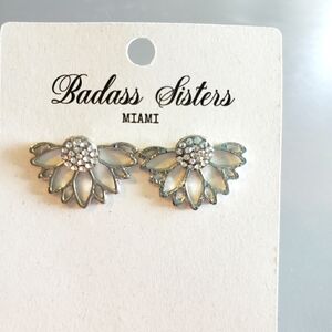 Lotus Stud Earrings Silver Tone
